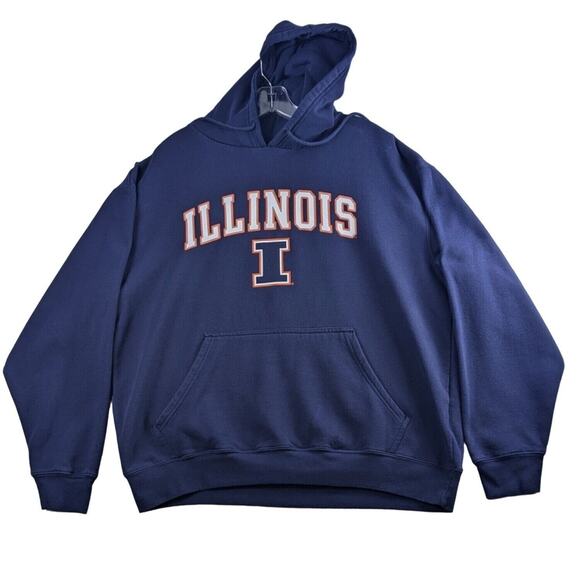 Pro Edge Illinois Fighting Illini Navy Blue Hoodie Sweatshirt Large Spellout - Picture 1 of 10